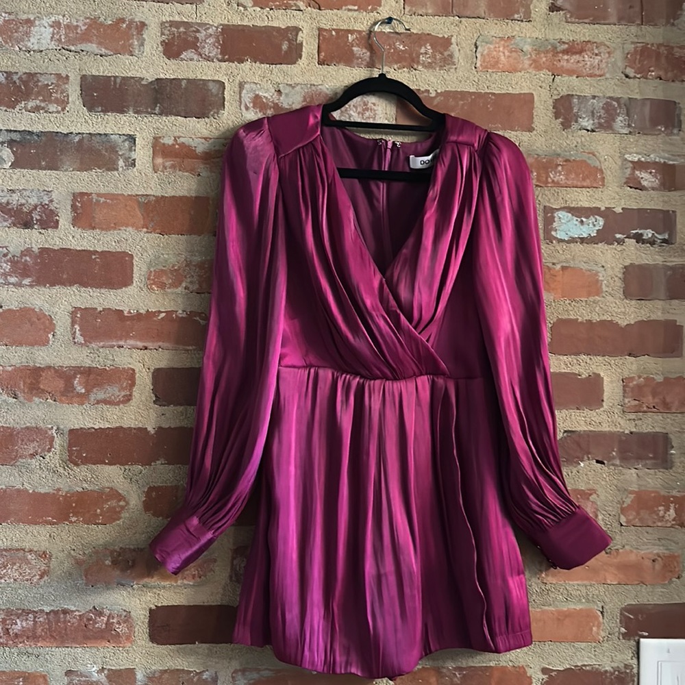DO + BE Front Wrap Long Sleeve Romper . Berry